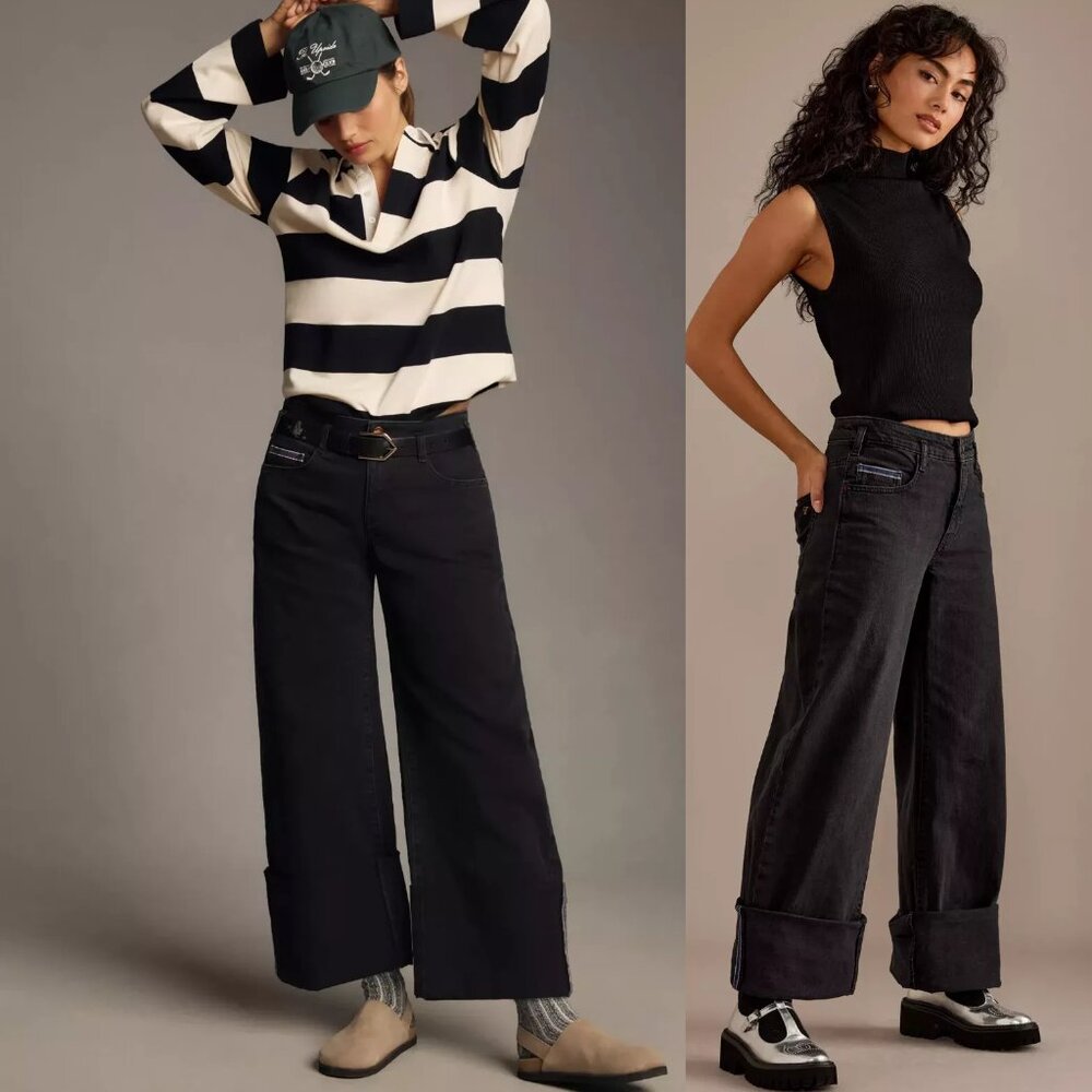 new The Sport Cuff Mid-Rise Crop Wide-Leg Jeans by Pilcro size 27 black